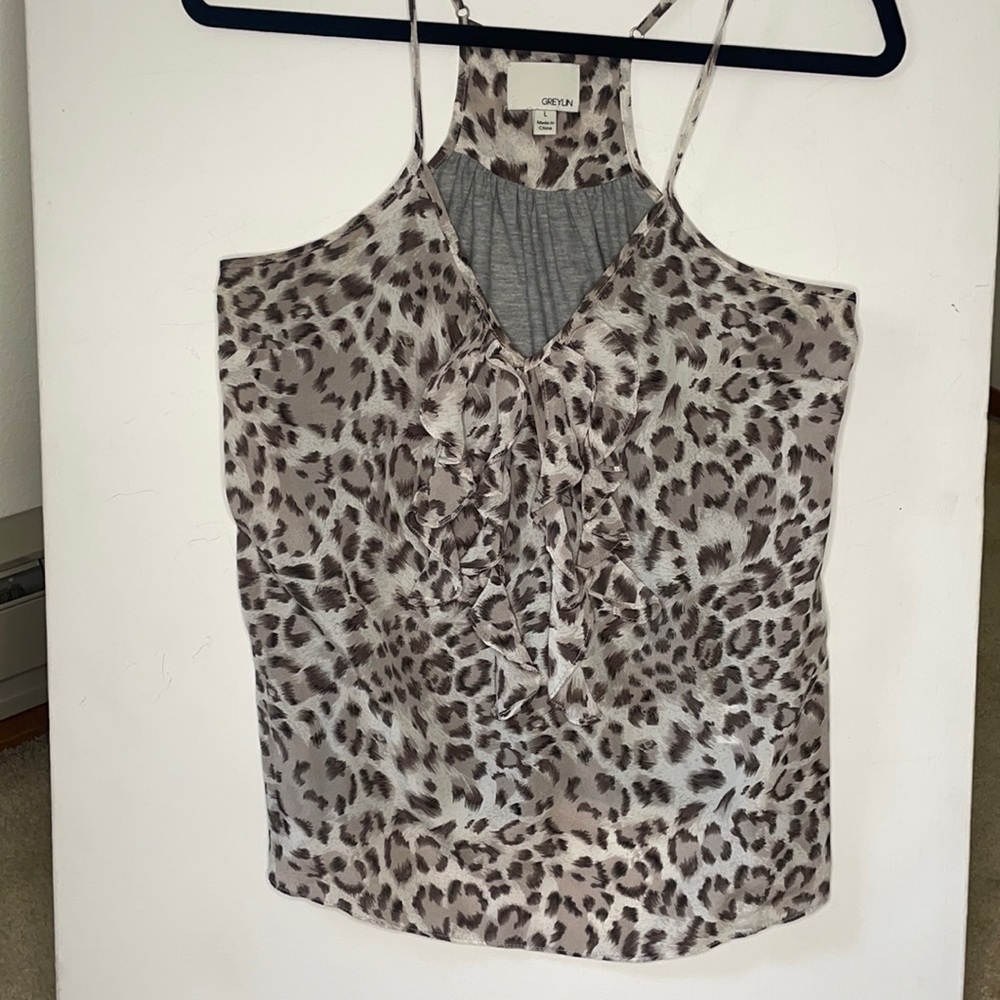 Grey Leopard Print Silk Tanktop